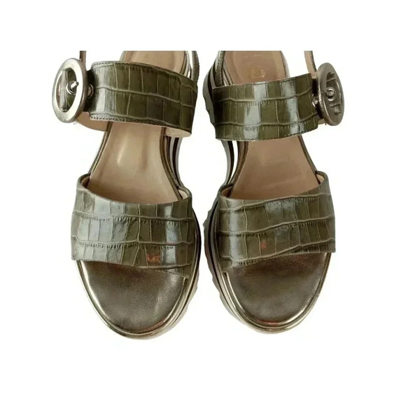 Luca Grossi Womens Sandals Green Leather Alligator Slingback Buckle 40 - Picture 6 of 11